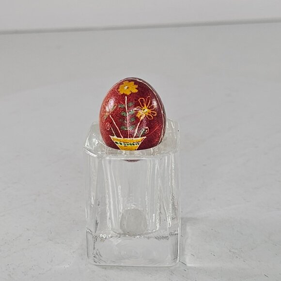Hand-Painted Ukraine Red Floral Egg With Clear Glass Stand - Picture 3 of 9